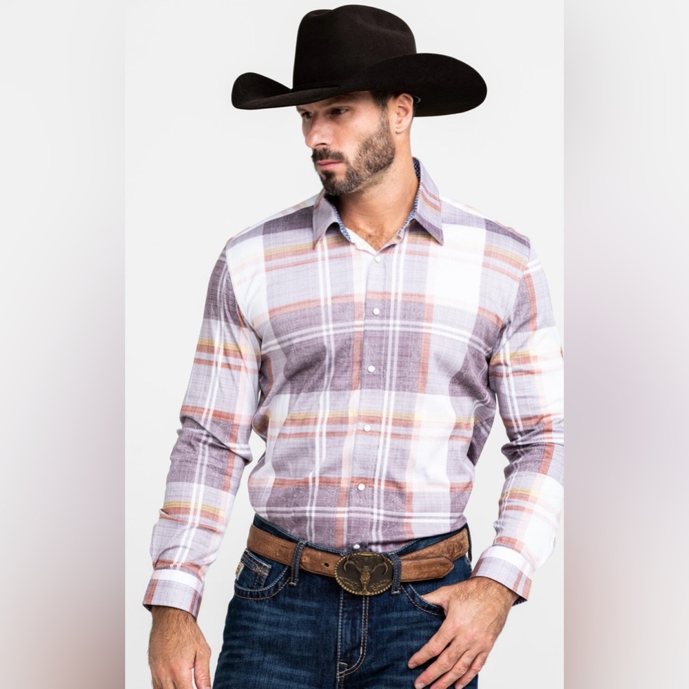 SCULLY SIGNATURE SOFT SERIES MEN'S LARGE PLAID SNAP LONG SLEEVE WESTERN SHIRT‎